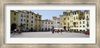 Framed Tourists at a town square, Piazza Dell'Anfiteatro, Lucca, Tuscany, Italy