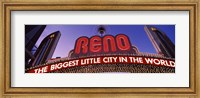 Framed Low angle view of the Reno Arch at dusk, Virginia Street, Reno, Nevada, USA