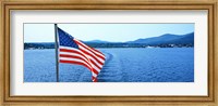 Framed Flag and view from the Minne Ha Ha Steamboat, Lake George, New York State, USA