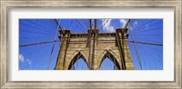 Framed Low angle view of a suspension bridge, Brooklyn Bridge, New York City, New York State, USA