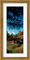 Framed Huts with the Mt Matterhorn in background in autumn morning light, Valais Canton, Switzerland