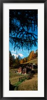 Framed Huts with the Mt Matterhorn in background in autumn morning light, Valais Canton, Switzerland