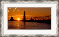 Framed Grand Haven Lighthouse at sunset, Grand Haven, Michigan, USA