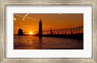 Framed Grand Haven Lighthouse at sunset, Grand Haven, Michigan, USA
