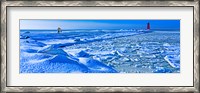 Framed Manistique Lighthouse in winter, Upper Peninsula, Michigan, USA