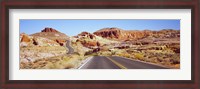 Framed Road passing through the Valley of Fire State Park, Nevada, USA