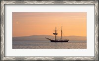 Framed Tall ship in the Baie De Douarnenez at sunrise, Finistere, Brittany, France