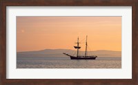 Framed Tall ship in the Baie De Douarnenez at sunrise, Finistere, Brittany, France