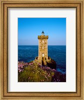 Framed Lighthouse at the coast, Kermorvan Lighthouse, Finistere, Brittany, France
