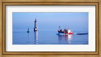 Framed Les Perdrix lighthouse and fishing boat at Loctudy, Brittany, France