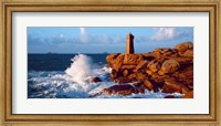 Framed Waves crashing at Ploumanac'h Lighthouse, Pink Granite Coast, Perros-Guirec, Cotes-d'Armor, Brittany, France
