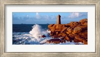 Framed Waves crashing at Ploumanac'h Lighthouse, Pink Granite Coast, Perros-Guirec, Cotes-d'Armor, Brittany, France
