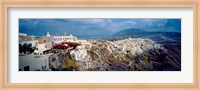 Framed Buildings along rugged hillside, Santorini, Greece