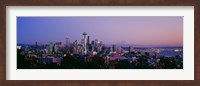 Framed High angle view of a city at sunrise, Seattle, Mt Rainier, Washington State