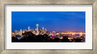 Framed High angle view of a city at dusk, Seattle, King County, Washington State, USA 2012