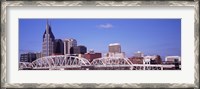 Framed Shelby Street Bridge with downtown skyline in background, Nashville, Tennessee, USA 2013