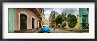 Framed Car in a street with a government building in the background, El Capitolio, Havana, Cuba