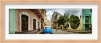 Framed Car in a street with a government building in the background, El Capitolio, Havana, Cuba