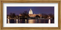 Framed Government building lit up at dusk, Capitol Building, National Mall, Washington DC, USA