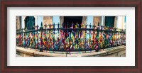 Framed Colorful Bonfim wish ribbons tied around at Church of Nosso Senhor do Bonfim, Pelourinho, Salvador, Bahia, Brazil