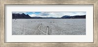 Framed Track created by one of the mysterious moving rocks at the Racetrack, Death Valley, Death Valley National Park, California, USA