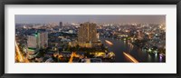 Framed High angle view of city at dusk, Chao Phraya River, Bangkok, Thailand