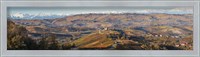Framed High angle view of vineyards and castle, Grinzane Cavour, Langhe, Cuneo Province, Piedmont, Italy
