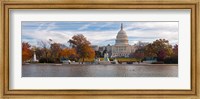 Framed Fall view of reflecting pool and the Capitol Building, Washington DC, USA