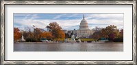 Framed Fall view of reflecting pool and the Capitol Building, Washington DC, USA