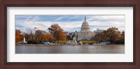 Framed Fall view of reflecting pool and the Capitol Building, Washington DC, USA
