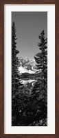 Framed Lake in front of mountains in black and white, Banff, Alberta, Canada