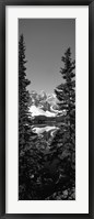 Framed Lake in front of mountains in black and white, Banff, Alberta, Canada