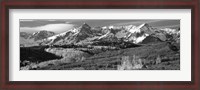 Framed Mountains covered with snow and fall colors, near Telluride, Colorado (black and white)