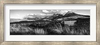 Framed Fence with mountains in the background, Colorado (black and white)