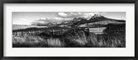 Framed Fence with mountains in the background, Colorado (black and white)