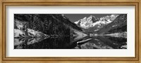 Framed Reflection of a mountain in a lake in black and white, Maroon Bells, Aspen, Colorado