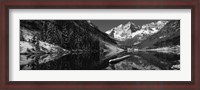 Framed Reflection of a mountain in a lake in black and white, Maroon Bells, Aspen, Colorado