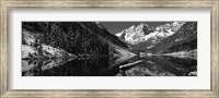 Framed Reflection of a mountain in a lake in black and white, Maroon Bells, Aspen, Colorado