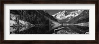 Framed Reflection of a mountain in a lake in black and white, Maroon Bells, Aspen, Colorado