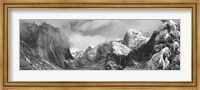 Framed Black and white view of Mountains and waterfall in snow, El Capitan, Yosemite National Park, California