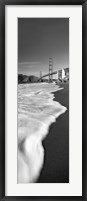 Framed Suspension bridge across a bay in black and white, Golden Gate Bridge, San Francisco Bay, San Francisco, California, USA