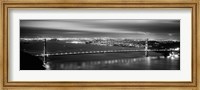 Framed Golden Gate Bridge and San Francisco Skyline Lit Up (black & white)