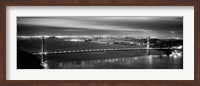 Framed Golden Gate Bridge and San Francisco Skyline Lit Up (black & white)