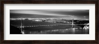 Framed Golden Gate Bridge and San Francisco Skyline Lit Up (black & white)