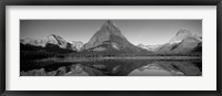 Framed Reflection of mountains in a lake, Swiftcurrent Lake, Many Glacier, US Glacier National Park, Montana, USA (Black & White)