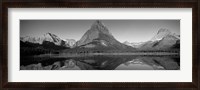 Framed Reflection of mountains in a lake, Swiftcurrent Lake, Many Glacier, US Glacier National Park, Montana, USA (Black & White)