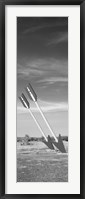 Framed Twin arrows in the field, Route 66, Arizona (black and white)