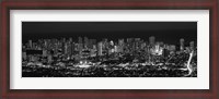 Framed High angle view of a city lit up at night, Honolulu, Oahu, Honolulu County, Hawaii (black and white)