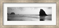 Framed Silhouette of rocks on the beach, Fort Bragg, Mendocino, California (black and white)