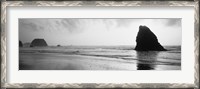 Framed Silhouette of rocks on the beach, Fort Bragg, Mendocino, California (black and white)